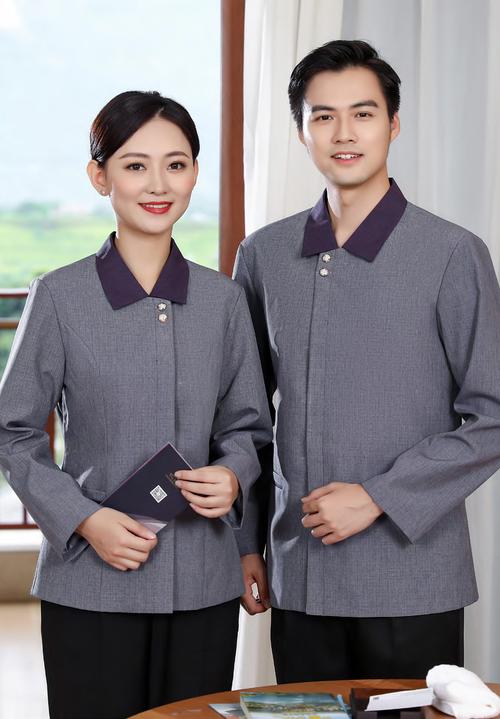 翻领长袖小区物业阿姨保洁服 家政服务清洁工作服 可绣字印深灰